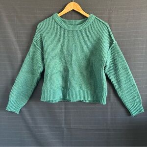 Vintage Y2K American Eagle Chunky Rib Knit Green Sweater Womens XS Oversize Crop